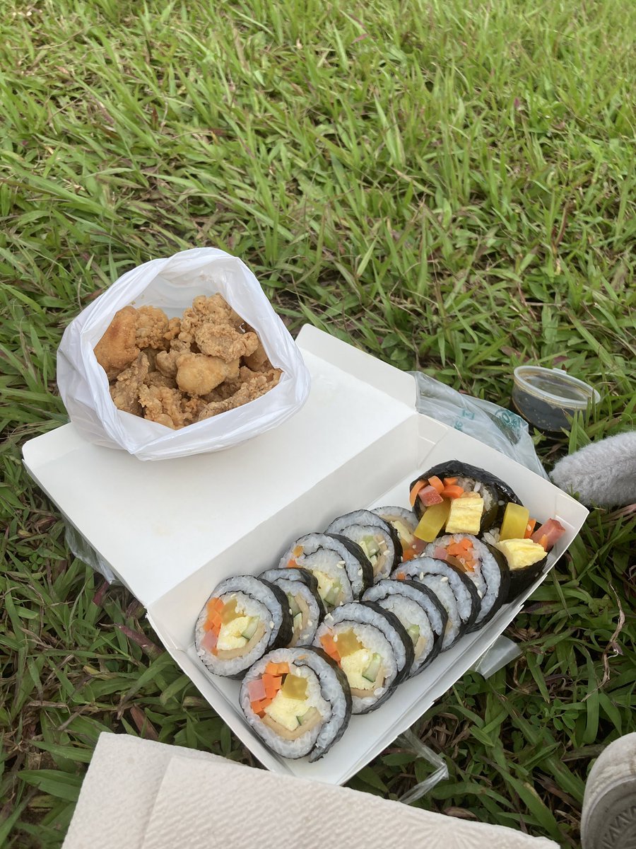 nuiseance's tweet photo. bf went to elbi to have lunch w me then we had kimbap and chicken skin tgt in fpark U^ェ^U https://t.co/LhN0O0nbUE