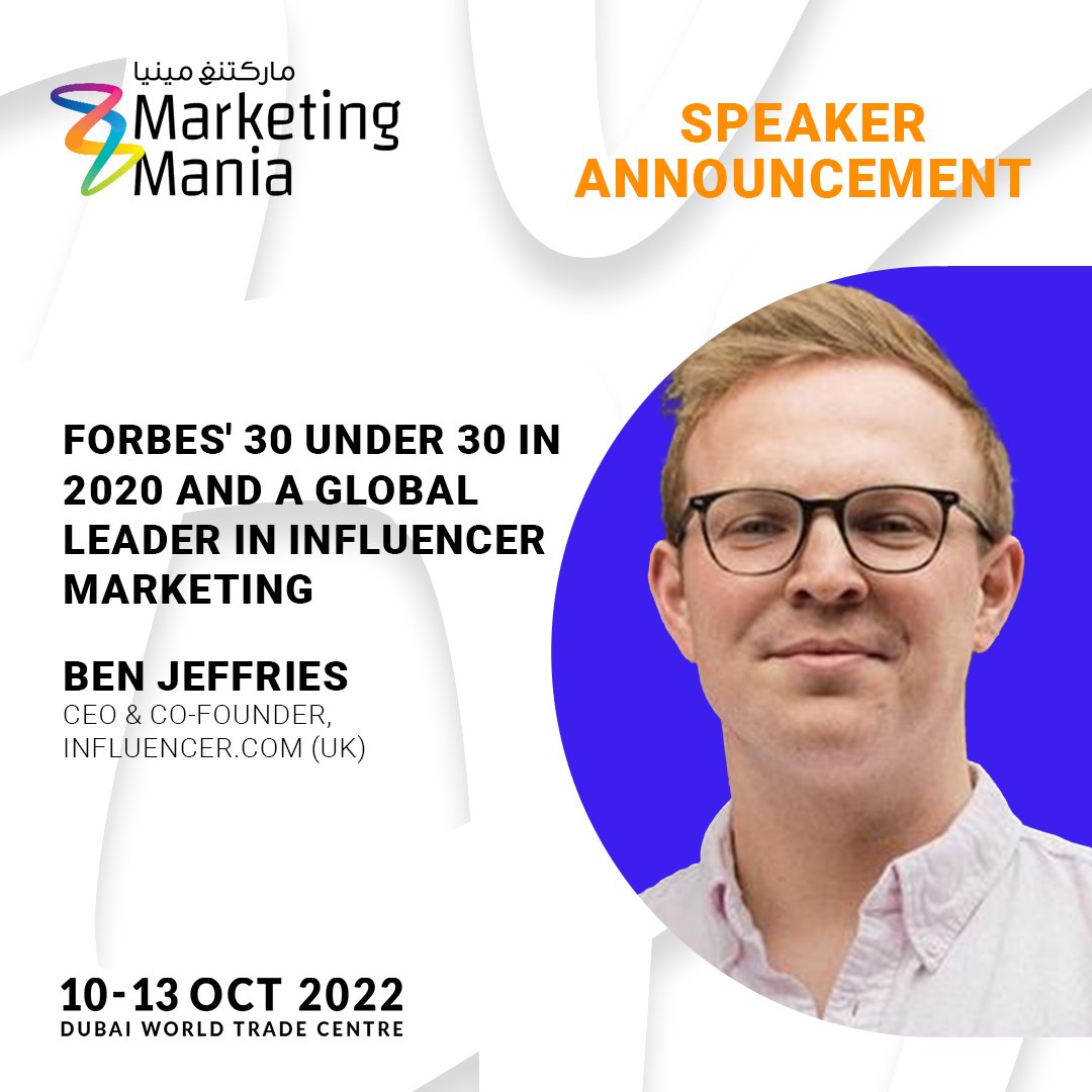 We welcome Ben Jeffries as our confirmed speaker! 🥳 Ben is the CEO of Influencer.com and an award winning entrepreneur, named in Forbes’ 30 Under 30.
Join his session on Influencer marketing trends for 2023 on Day 2 at <a href="/DWTCOfficial/">Dubai World Trade Centre</a> 
Learn more: visit.gitex.com/Visitor/Regist…