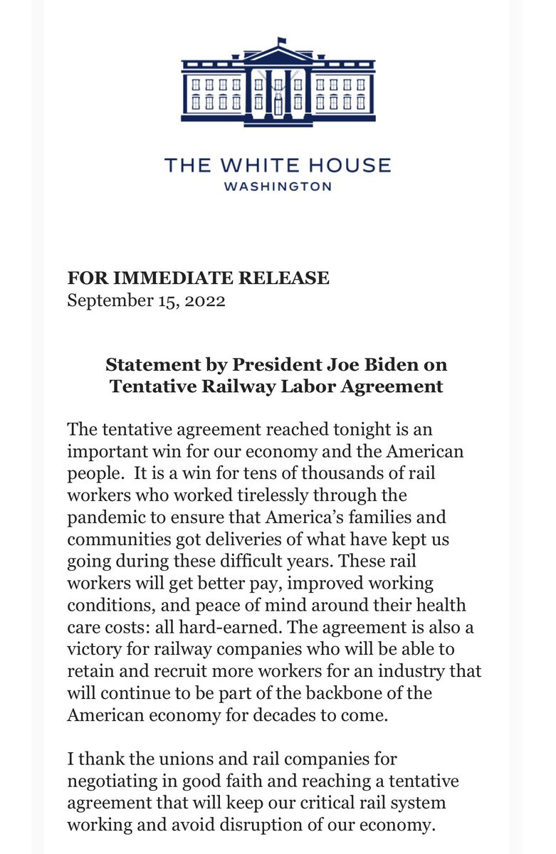 BREAK - tentative deal to avoid rail strike announced by <a href="/POTUS/">President Donald J. Trump</a> <a href="/nbcwashington/">NBC4 Washington</a> #railstrike