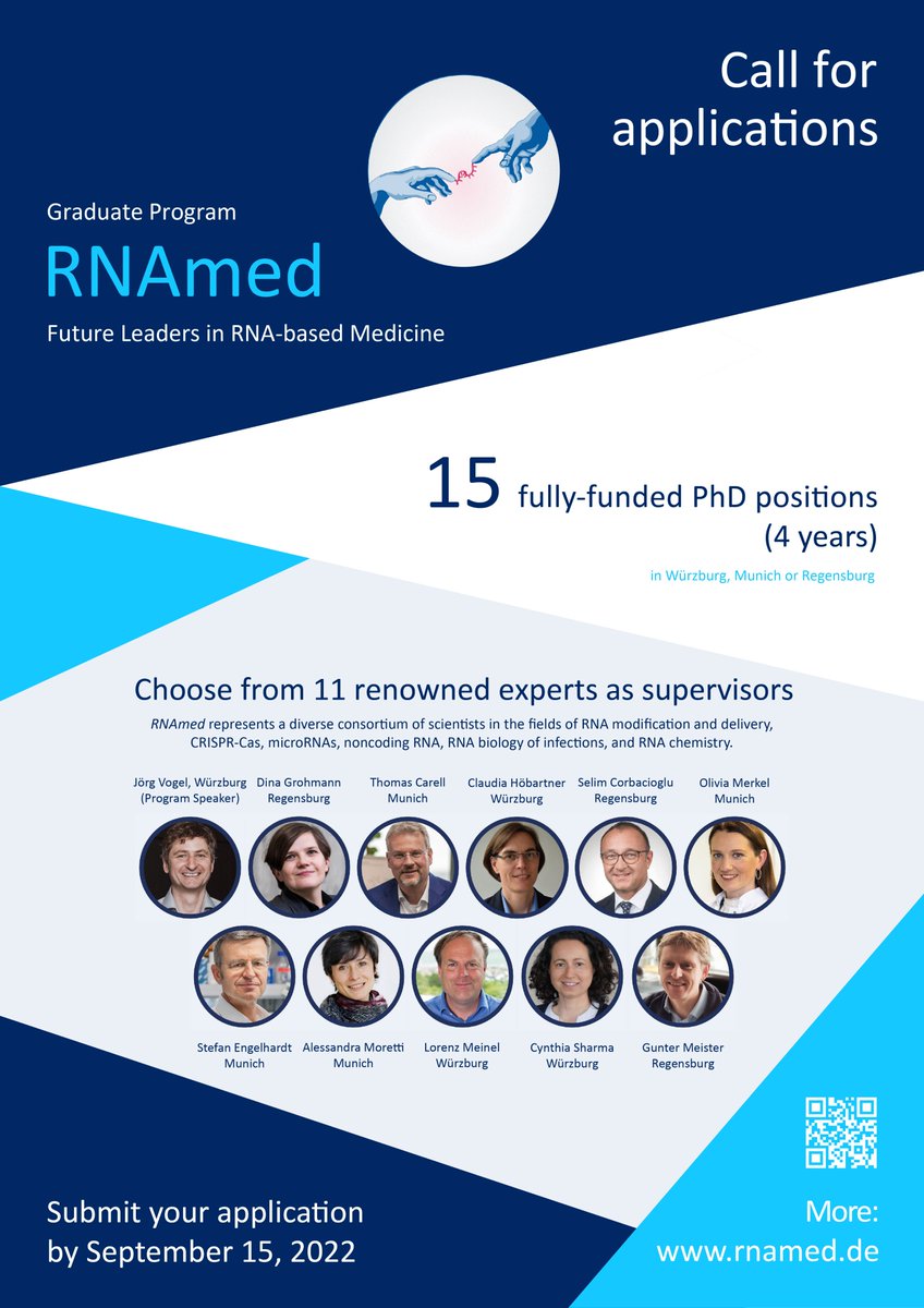 📢 Our call for fully-funded 4-year PhD studentships in RNA-based medicine closes TODAY at midnight. So it's now or never, peeps: You have another 12 hours to get your documents together (CV &amp; motivation letter)! More here: rnamed.de