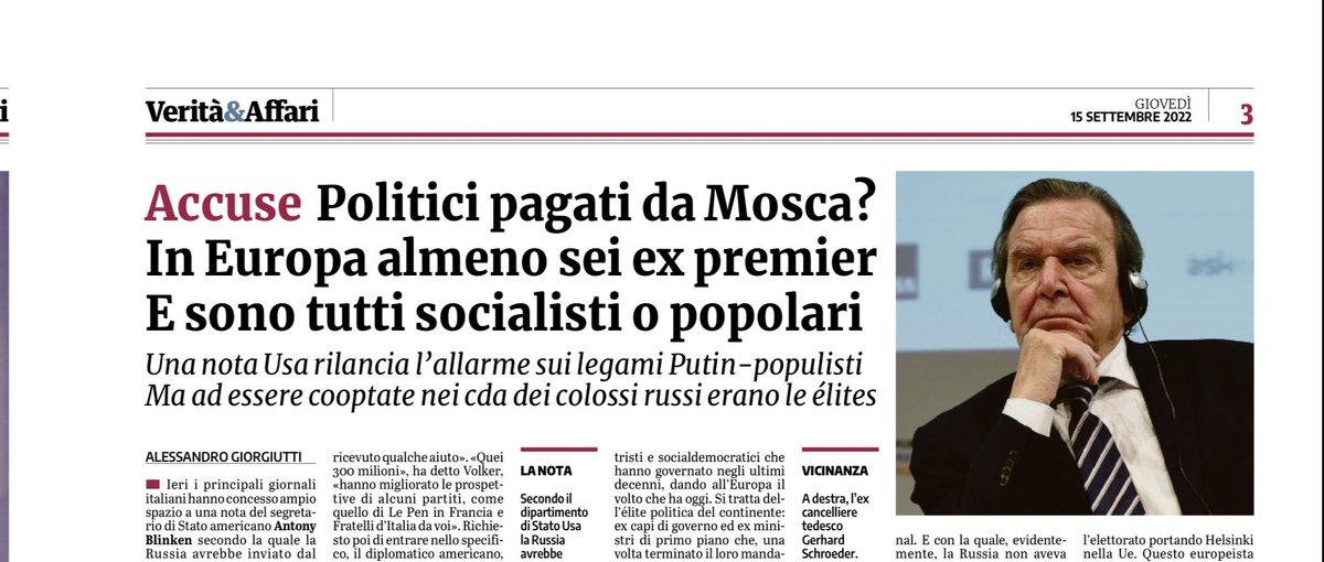 fdragoni's tweet photo. Oggi su @veritaeaffari tutti gli ex premier europei poi andati con #Putin da Schroeder a #Fillon; dal finlandese #Aho a #Berker. E poi due ex premier austriaci. #Kern e #Schussel https://t.co/8KWnIgmXRN