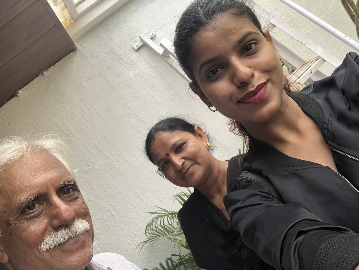 cricketwallah's tweet photo. In centre is Sunita, sweeper in building I live in. On right is her daughter Pushpa. Sunita had decided Pushpa must be educated whatever it takes.  Pushpa graduated in psychology &amp; this  week got confirmed as air hostess by Air India. She takes her ‘maiden flight today #True Grit https://t.co/TV0SiXMU80