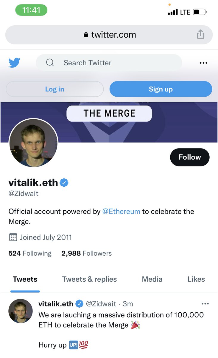 JakeAtJake's tweet photo. @VitalikButerin @VitalikButerin - I unfortunately got scammed by someone with the same verified Twitter account like you. I ended up sending 2.5 ETH. The tweet was featured on Google on #1 spot plus a vitalik.eth veriefied account, I assumed it was real with rush of thinking I can get free ETH https://t.co/5VgrDfDL97