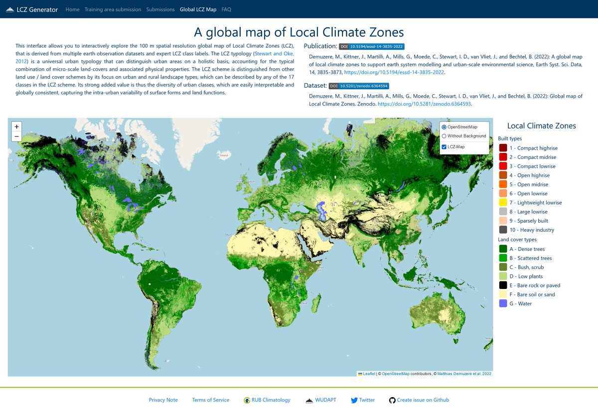 RUBclim's tweet photo. We are proud to announce, that with version 1.4.0 the global LCZ map is now also part of the #LocalClimateZone Generator!
Explore your city now at: https://t.co/kM9Fug64mS
We have also very recently passed > 3000 submissions! @IAUrbanClimate https://t.co/K2R7Q3pLMG