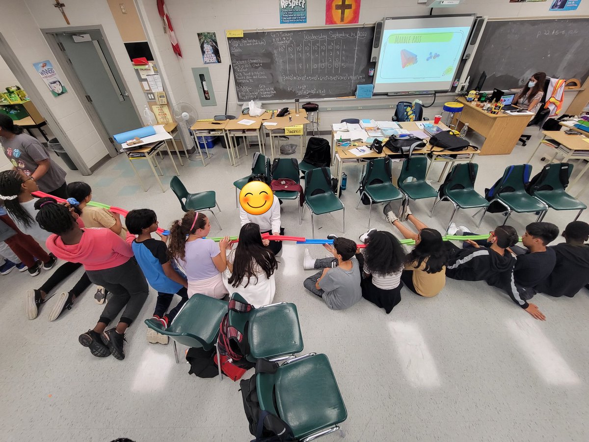 Students <a href="/FCT_DPCDSB/">Father Clair Tipping</a> working together to complete their class challenge. Active listening and perseverance were key for them to accomplish this!