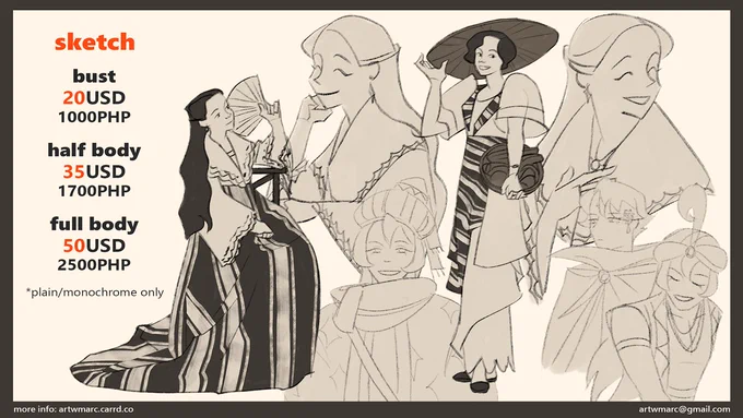 ✨ Art Commissions OPEN! ✨

💛Personal use only
💛Payment through Paypal invoice or Gcash
💛More info: https://t.co/ihRcCtAmd9
💛DM or email artwmarc@gmail.com 