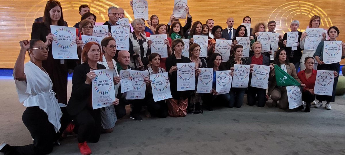joinallofus's tweet photo. Members of the European Parliament protest the Hungarian decree against abortion rights in Strasbourg today https://t.co/iax2FnpdzR