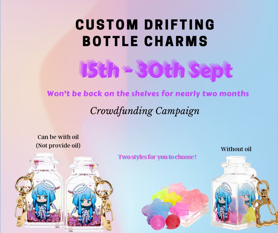 【Custome Drifting Bottle Charms】is coming!🎉
📢The crowdfunding campaign starts now

🎁: Pick one to give a $100coupon

✅ Entry:
➡️ RT and Like this tweet ♥️
➡️ Follow <a href="/VograceCharms/">Vograce</a> 
➡️ Tag 2 friends on this tweet 👥
👀Find more details from:vograce.com/products/custo…