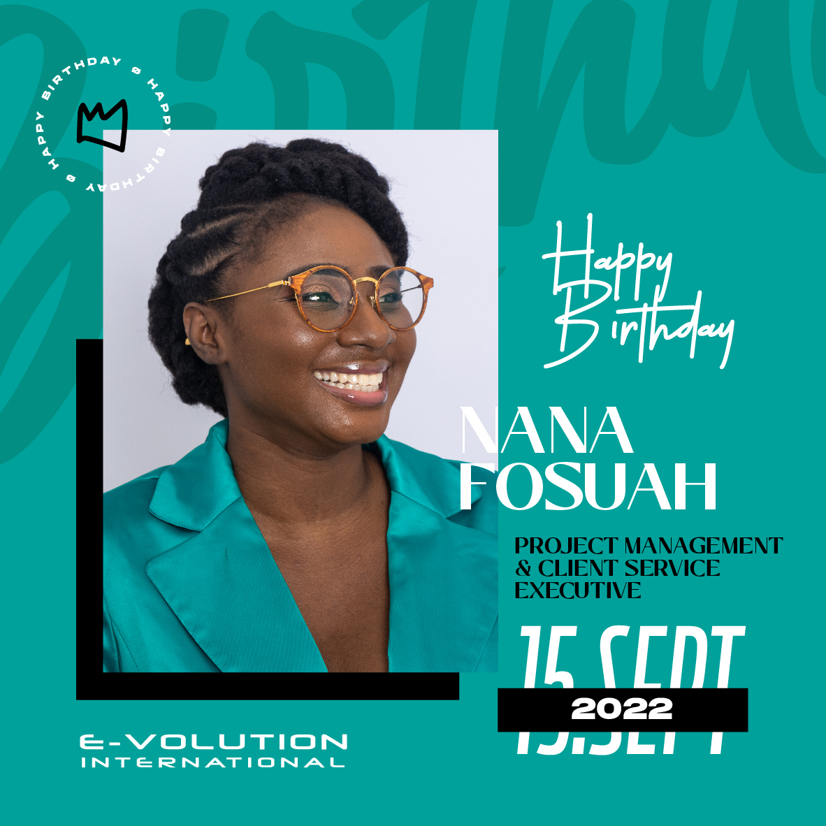 e_volutionint's tweet photo. It's back-to-back birthdays at @e_volutionint . Happy Birthday to the flyest Project Management and Client Service Executive we have.

Slay like always Our Rich Auntie @yaafosuah 
#HappyBirthday #evolutioninternational https://t.co/BUuJz540Wz