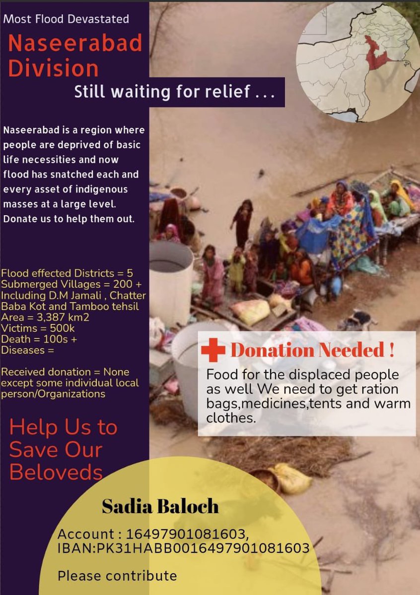 BibiGulBaluch's tweet photo. Balochistan is in dire need of humanitarian aid. Most of the areas are still underwater resulting in water-borne diseases. Hygiene is a huge problem &amp; women are the most affected by it. Pregnant women need medical attention on an immediate basis. Please donate as much as you can https://t.co/iiACx6M46O