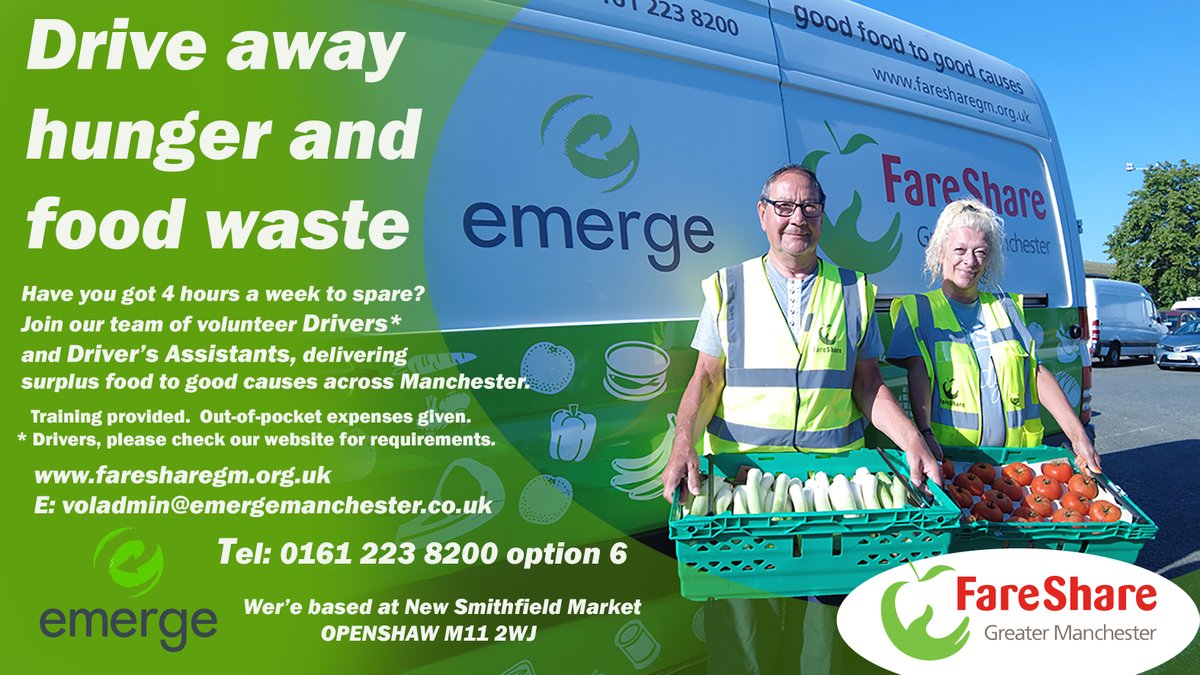 volunteeremerge's tweet photo. All our #drivers need an assistant.
Can you spare at least 4 hours a week to support our @FareShareGtrM drivers to get vital #surplusfood supplies to food banks and community groups in #Manchester?
Please visit our website to find out how you can help.
https://t.co/hTyaxEyGb9 https://t.co/XEkCiTBpmk