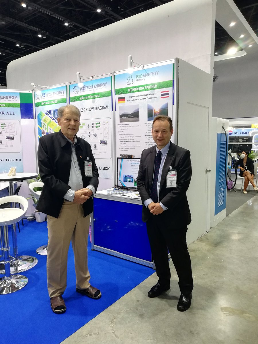 GermanAmbTHA's tweet photo. 🇩🇪 technology in 🇹🇭 #ThaiWaterExpo2022.  #MadeInGermany can help to achieve #sustainability. One example: Biogas to reduce waste and increase energy production. https://t.co/wZXnAQd8WL