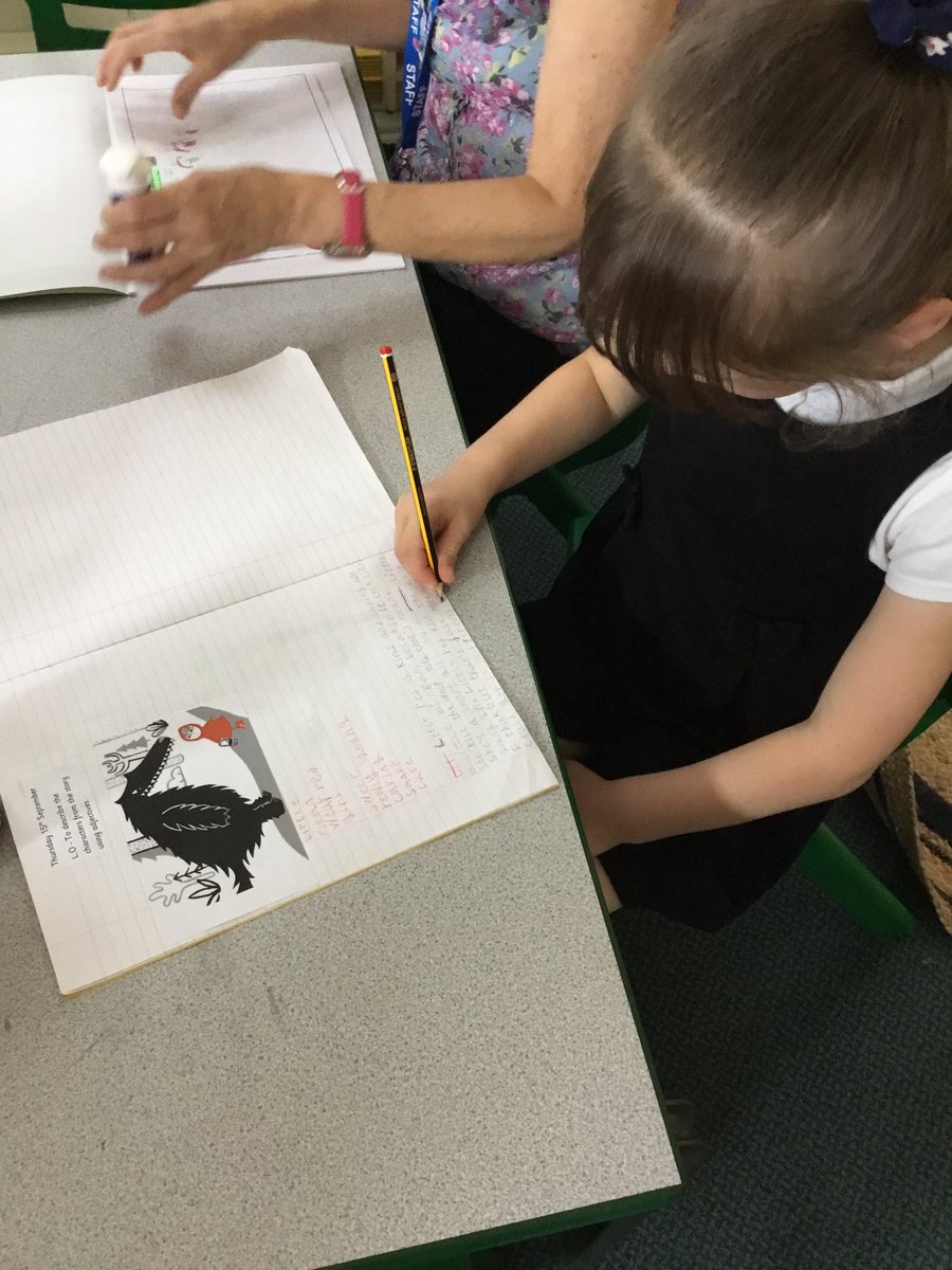 MrsKGarnett's tweet photo. Willow Class have been working hard in English this morning, we have been using adjectives to describe Little Red! We even had a go at trying to look just as mischievous! 👀 #SJKWillow #TeamWillow @bethanwoollvin #SJKEnglish https://t.co/ncQfvF3x4P
