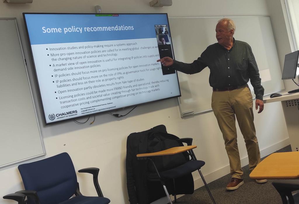 Ove Granstrand discussing ideas around fairness principles and FRAND for open innovation in innovation ecosystems.