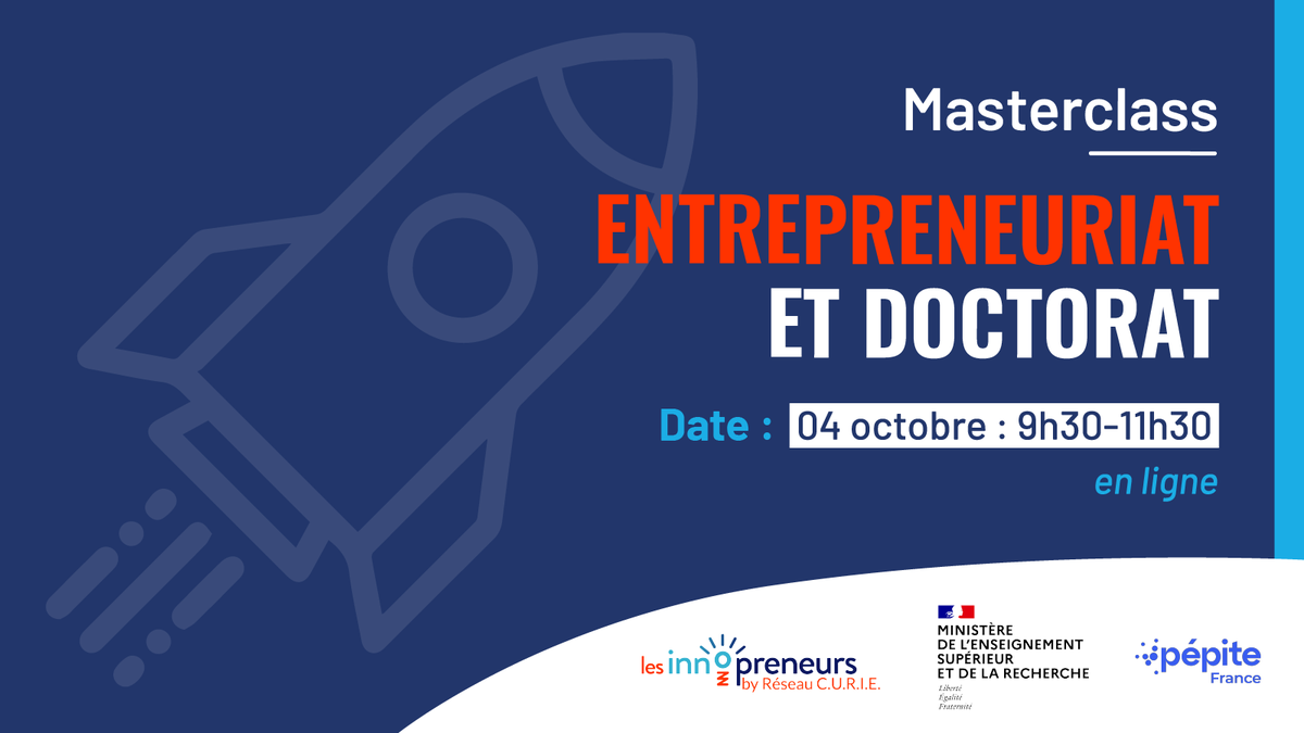 PepiteFrance's tweet photo. 📣#Masterclass par les Innopreneurs by @Reseaucurie📣
Tu es doctorant et tu souhaites en savoir davantage sur la création d’entreprise ? Avec #CREATIV22 participe à cette masterclass inspirante ! 💡
🗓RDV le 4 octobre de 9h30 à 11h30.
Inscris-toi ➡https://t.co/MvwGkbCW7M https://t.co/Uj3a7lmvTW