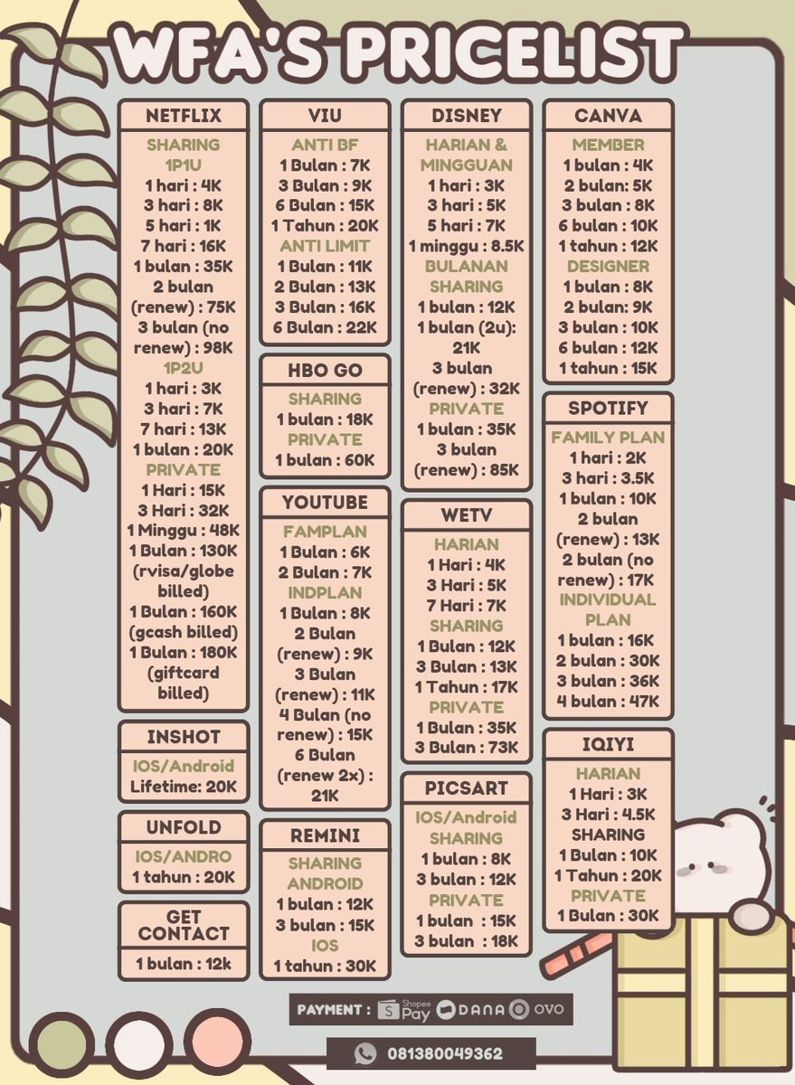 wfahere's tweet image. lagi nyari premium apps? spotify? netflix? disney+? inshot? vsco? picsart? di aku adaa🤩 full garansi, fast respon on wa.me/6281380049362 

#zonajajan #zonauang