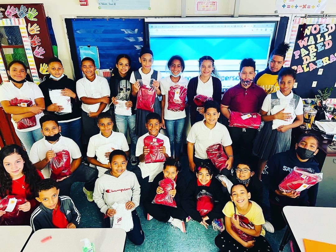 BxPs70's tweet photo. 5th graders excited to receive their free uniforms. Wear them proudly! ❤️🤍❤️ https://t.co/SoagXweL04