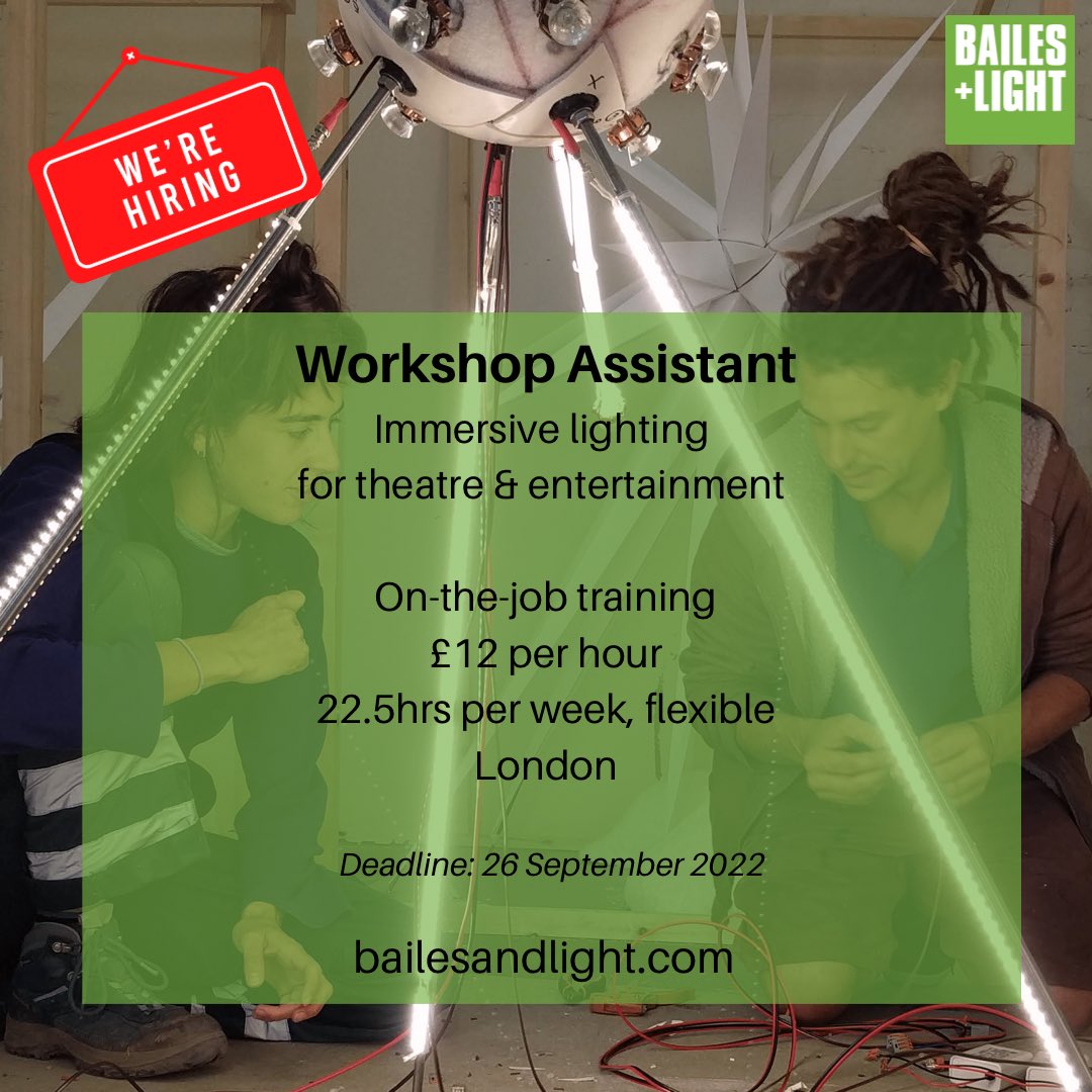 bailesandlight's tweet photo. We’re hiring! Find out more: https://t.co/BBWKfuml7R 🛠 @RedbridgeLive @DoMoreRed @BritBlacklist @RedBridgeArt @IncArtsUK1 #londonjobs https://t.co/K4WTLrH6g7
