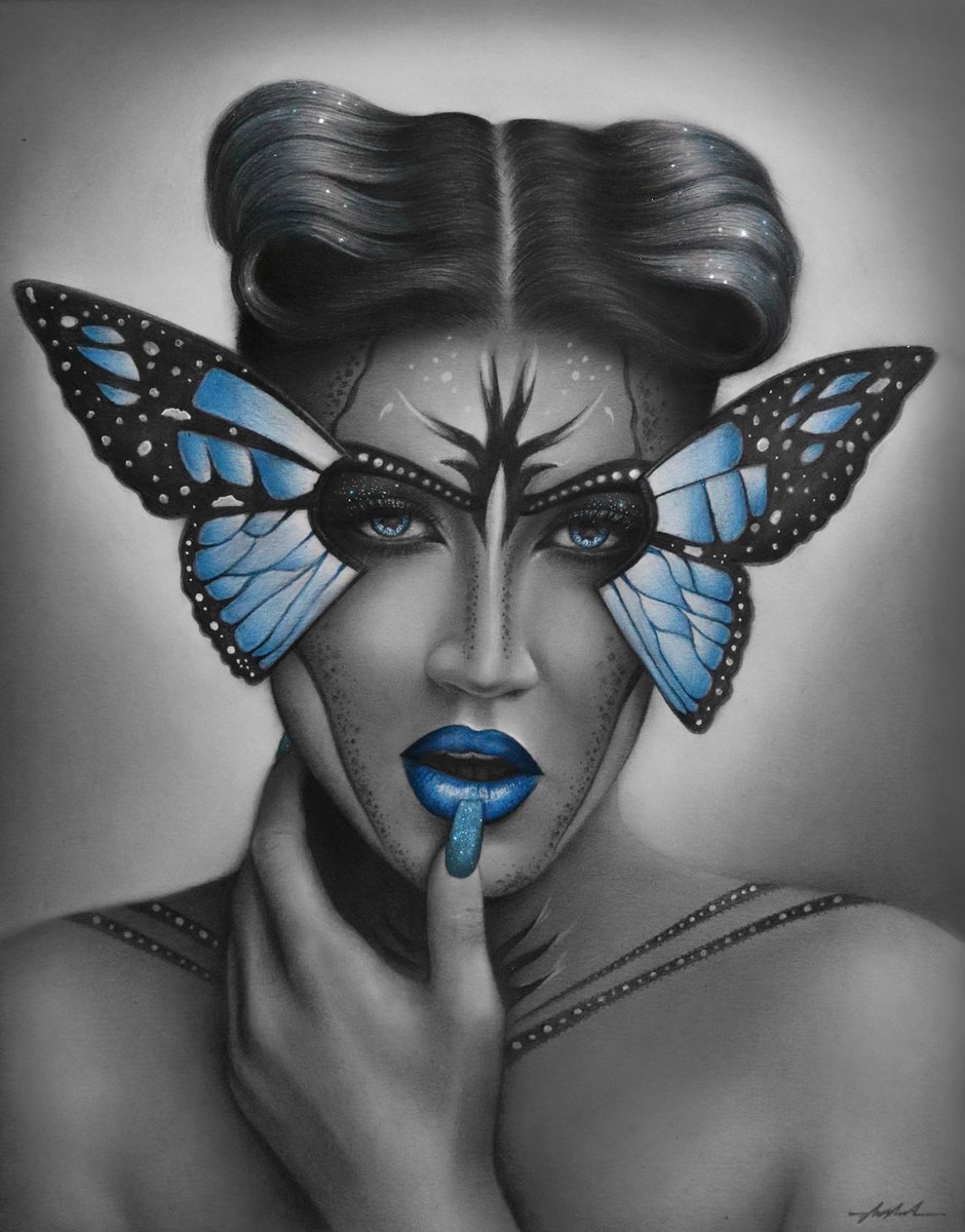 🦋 Blue butterflies symbolize change and transformation. The greatest changes start on the inside 🦋
#Niushart #NFTCommunity #NFTProject #NftColllector #MetaverseNFT #Pencildrawing #rarible #WomeninNFTs