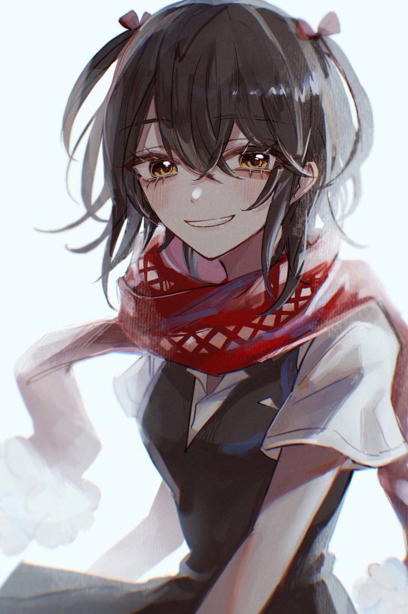 scarf red scarf smile solo yellow eyes looking at viewer white background  illustration images