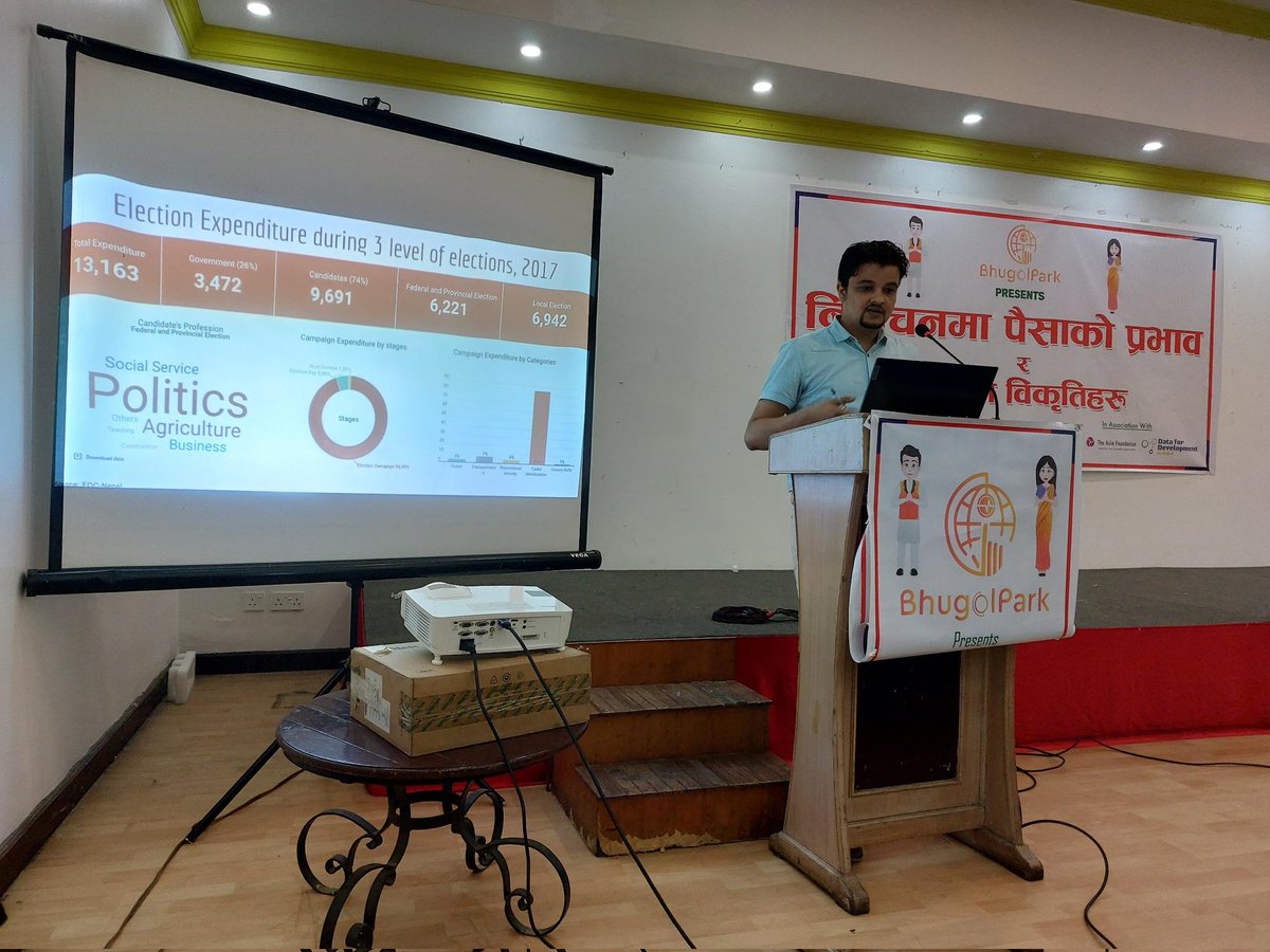D4D_Nepal's tweet photo. Election 2017 Expenditure data in Nepal by @Asia_Foundation shared by Ujjwal Adhikari, Director, Election Observation Committee Nepal at the 'Discussion on Election Funding and Governance'.
@UKinNepal @maharjan_sajana @Craig_Stats @BhugolPark
#electionfinancing #freethedata https://t.co/ssK95fWv9k