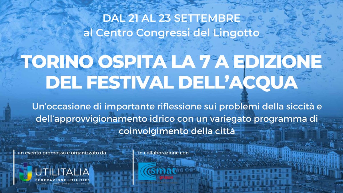 UTILITALIA's tweet image. Dal 21 al 23 settembre Torino ospiterà il Festival dell’Acqua 2022. Un’occasione importante non solo per gli addetti ai lavori ma per tutti i cittadini torinesi che verranno coinvolti in intrattenimenti e eventi volti ad approfondire il tema dell’#acqua
➡️ bit.ly/3U7tSuN