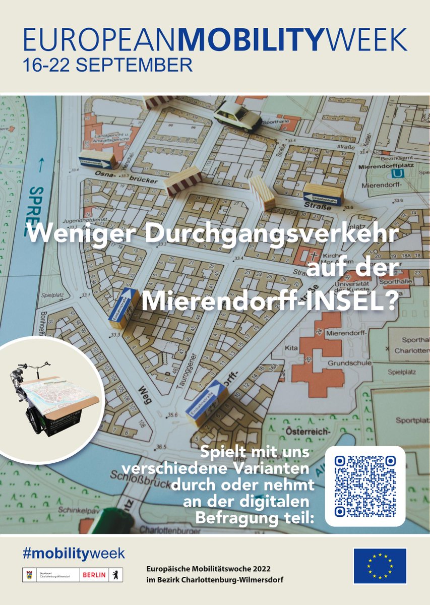 Europäische Mobilitätswoche auf der Mierendorff-INSEL 🚦🚲🚕🛴 
Hierzu werden wir an verschiedenen Orten auf der Mierendorff-INSEL mit unserer mobilen Infostation im Einsatz sein.  
Kommt vorbei oder nehmt an der digitalen Befragung teil: bit.ly/3L9vy2x