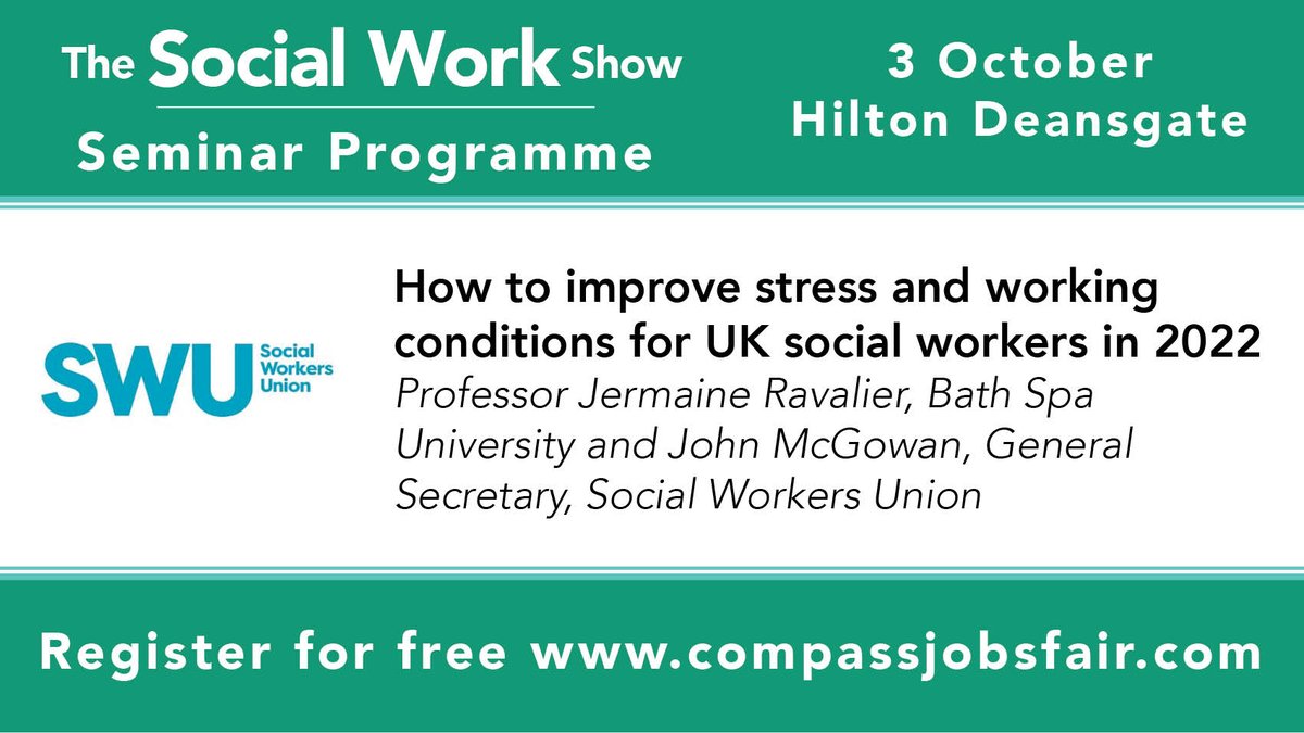 Join <a href="/Ravalier/">Jermaine</a> and John McGowan's (<a href="/SWU_UK/">Social Workers Union</a>) Q&amp;A session where they will present the 2022 findings of the working conditions for social workers and an overall picture of social worker wellbeing.

➡️ See our conference timetable: compassjobsfair.com/docs///SocialW… 

➡️ compassjobsfair.com/Events/The-Soc…