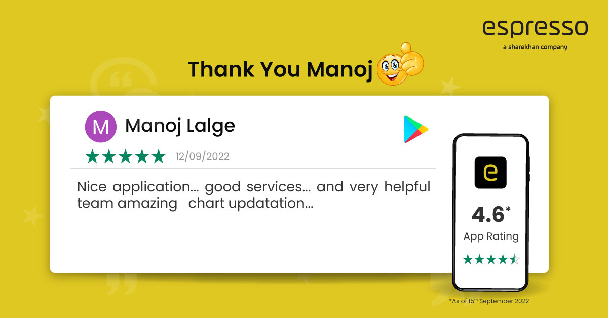 espressoinvest's tweet photo. #ThankYou Manoj🙏Reviews like this keep us going!

#PositiveReviews #HappyCustomer #Customer #AppReview #App #BingeApp #AppDownload #EspressoInvest #MyEspresso #Trading #Investing #StockMarket #StockMarketIndia #customerspeakss #Review #SocialMedia https://t.co/IJEZlqS8Yx