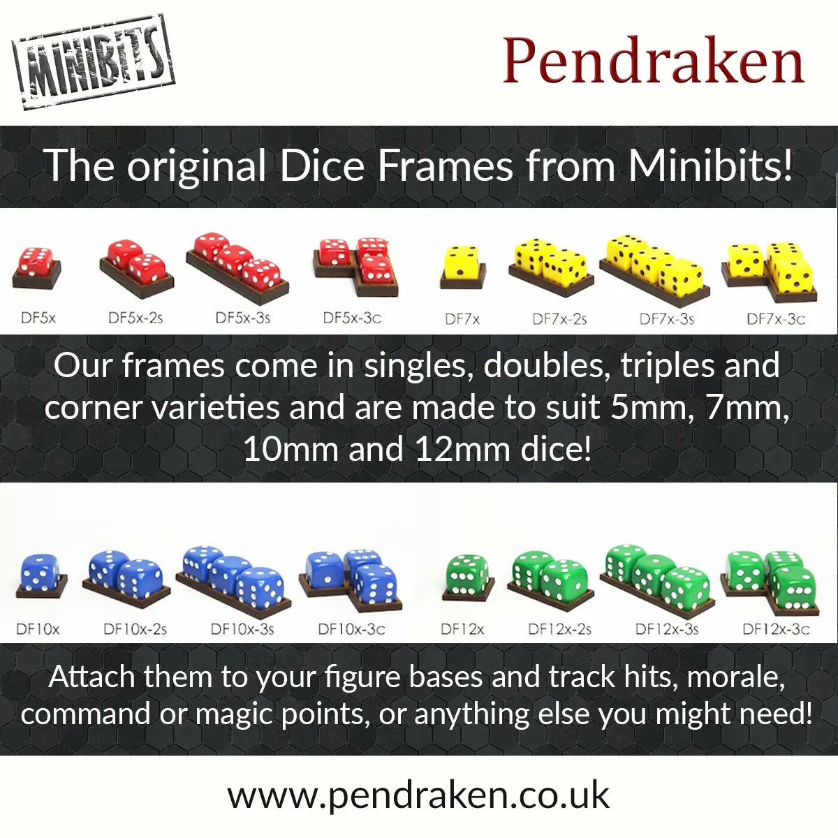 pendraken's tweet photo. Since launching them in 2012, our Dice Frames have proven hugely popular! Available as singles, doubles, triples or corners, to suit 5mm/7mm/10mm or 12mm dice, we’ve got every option covered! Available here: https://t.co/eeqPPcNuiD
#pendraken #wargaming #diceframes https://t.co/M6a9XqvCBc
