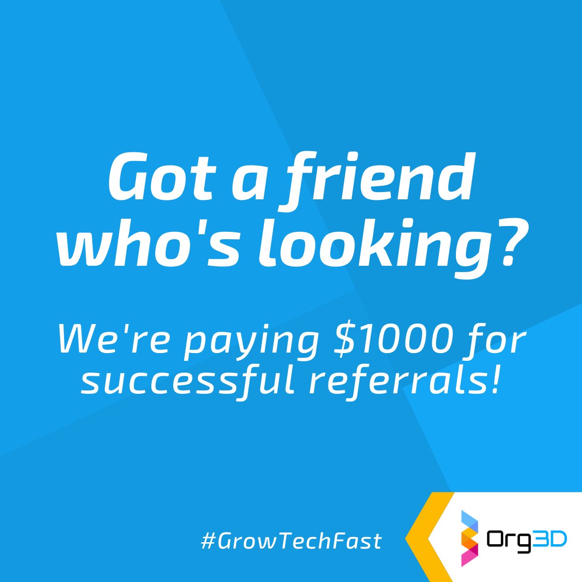 GrowTechFast's tweet photo. Know someone talented who would be a great fit for one of our positions? Send them our way and receive $1000 if successfully placed! 💰

#referral #referafriend https://t.co/xBB1ZosxMN