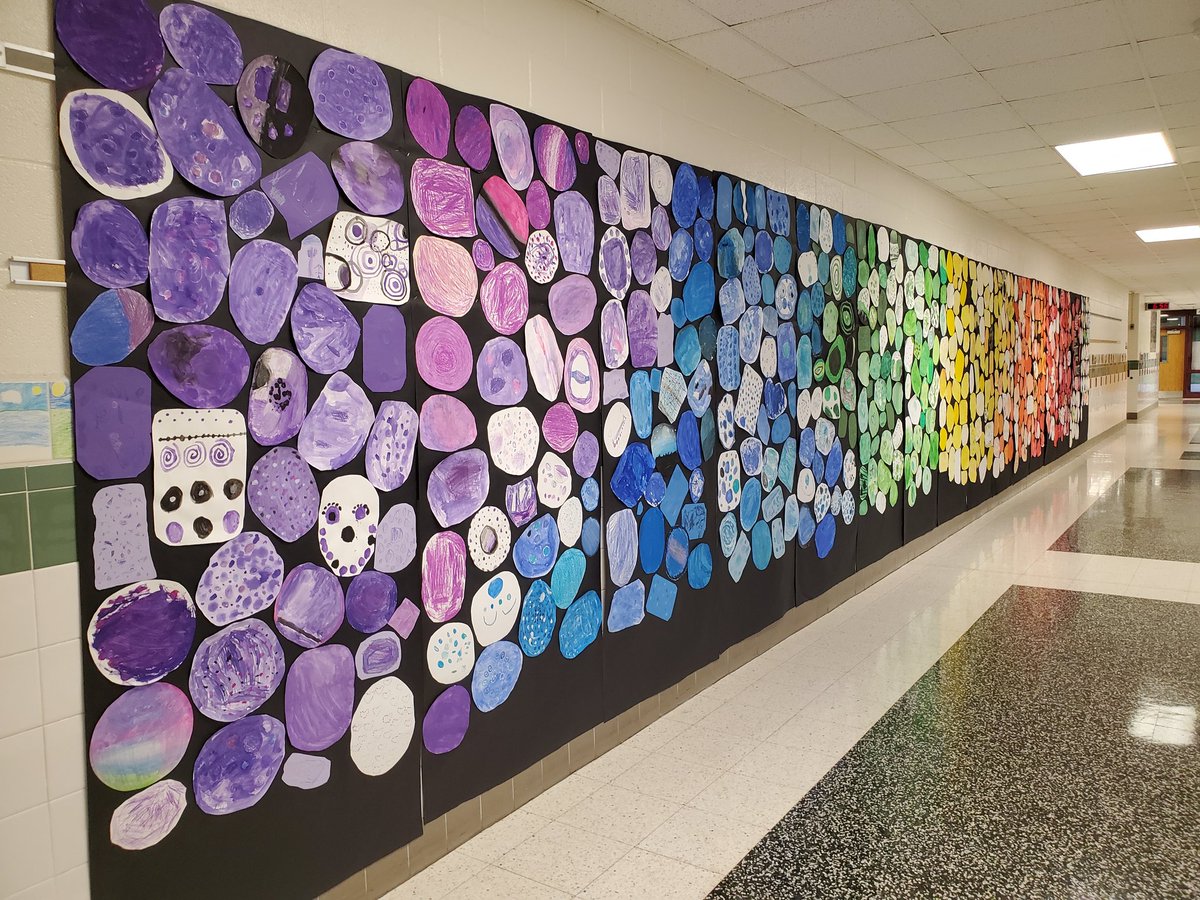 Happy #DotDay @LittleRiverLCPS!! Over 48 ft of dots in our whole school display! Thanks @peterhreynolds for the annual inspiration 🎨🔴🟠🟡🟢🔵🟣 #ArtOfTheDay #LRelem