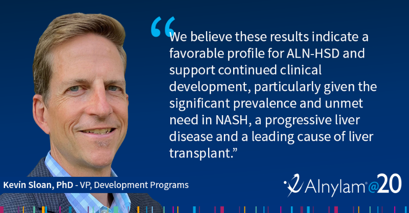 Alnylam's tweet photo. Today we shared new results from the ongoing Phase 1 study of ALN-HSD, an investigational #RNAi therapeutic targeting HSD17B13 in nonalcoholic steatohepatitis (NASH) patients and healthy volunteers, in collaboration with @Regeneron.