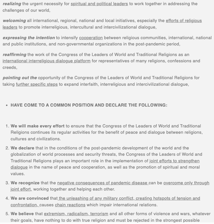 NovusOrdoWatch's tweet photo. Bizarre! The full English text of the #FinalDeclaration adopted by the Congress of Leaders of World and Traditional Religions today has been removed from the official web site: https://t.co/KrnrWtxpeJ Here are screenshots of what was posted there earlier. >>> #PopeinKazakhstan https://t.co/ZINietxwuY