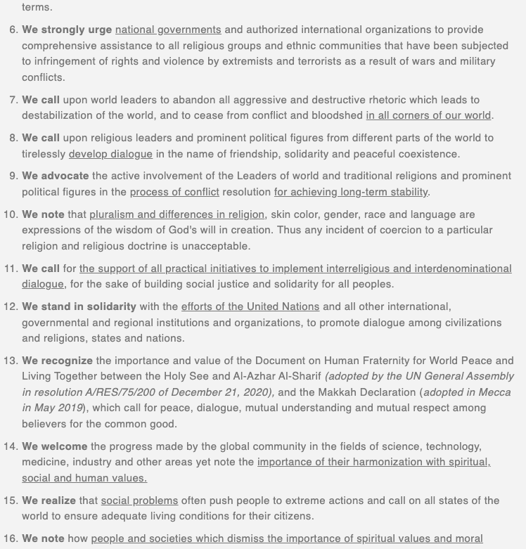 NovusOrdoWatch's tweet photo. Bizarre! The full English text of the #FinalDeclaration adopted by the Congress of Leaders of World and Traditional Religions today has been removed from the official web site: https://t.co/KrnrWtxpeJ Here are screenshots of what was posted there earlier. >>> #PopeinKazakhstan https://t.co/ZINietxwuY