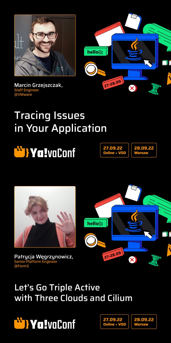 YavaConf's tweet photo. #YavaConf za dwa tygodnie! Przedstawiamy pierwszą część prelegentów ze ścieżki "DEVOPS & CLOUD", która odbędzie się na żywo! Są nimi:
Marcin Grzejszczak
Radosław Piliszek
Maciej Swiderski
Patrycja Wegrzynowicz
Pawel Skrzypek
Alicja Reniewicz
(Agenda w komentarzu). https://t.co/wMbDUZpL4V