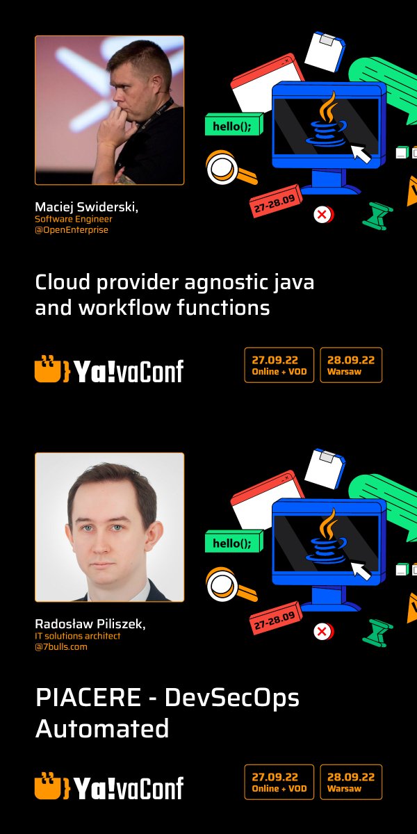 YavaConf's tweet photo. #YavaConf za dwa tygodnie! Przedstawiamy pierwszą część prelegentów ze ścieżki "DEVOPS & CLOUD", która odbędzie się na żywo! Są nimi:
Marcin Grzejszczak
Radosław Piliszek
Maciej Swiderski
Patrycja Wegrzynowicz
Pawel Skrzypek
Alicja Reniewicz
(Agenda w komentarzu). https://t.co/wMbDUZpL4V