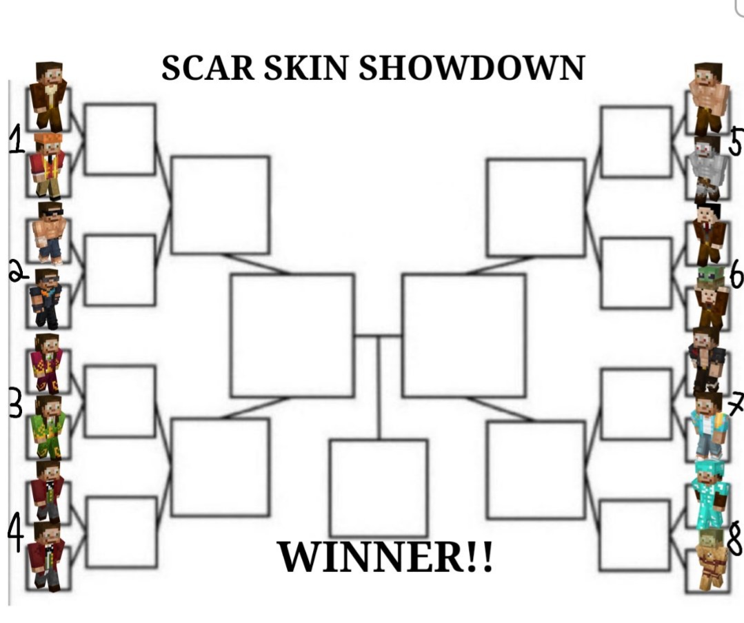 GTWupdates's tweet photo. The Scar Skin Showdown has begun! The polls will be in the replies and will be done in order of the numbered pairs along with the name of the skin (remember rigging is both allowed and encouraged) - 💫 https://t.co/NE0zi07SFP