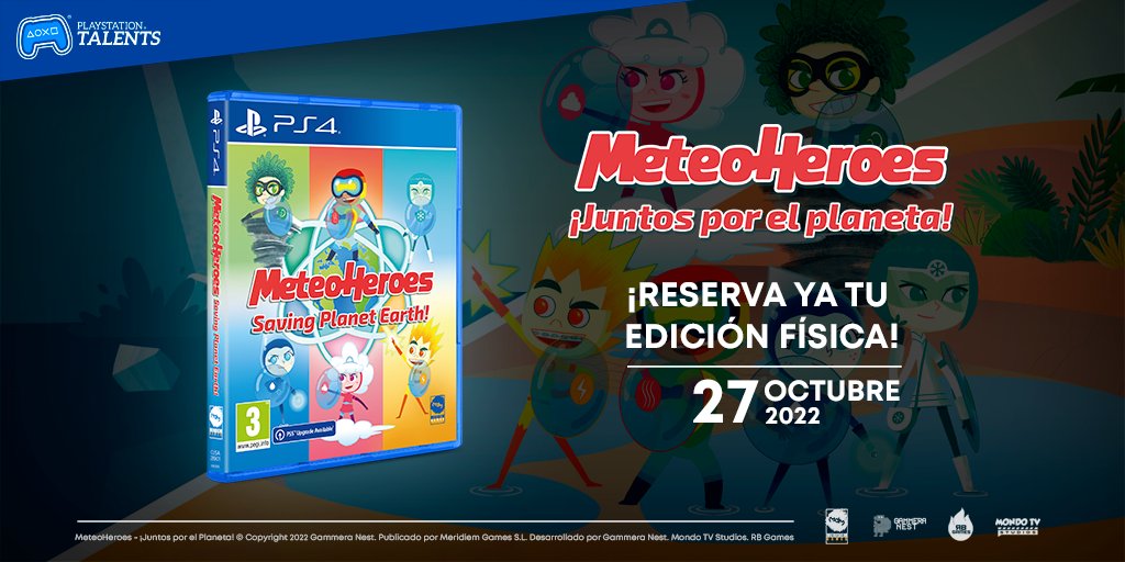📢¡MAÑANA llega la edición física de #MeteoHeroes para #PS4 y su versión digital para #PS5!

¡Salva el planeta junto a los MeteoHeroes, usando sus habilidades y combínalas para salvar obstáculos!

Además, esta edición vendrá con mejoras y episodios de la serie incluidos😍