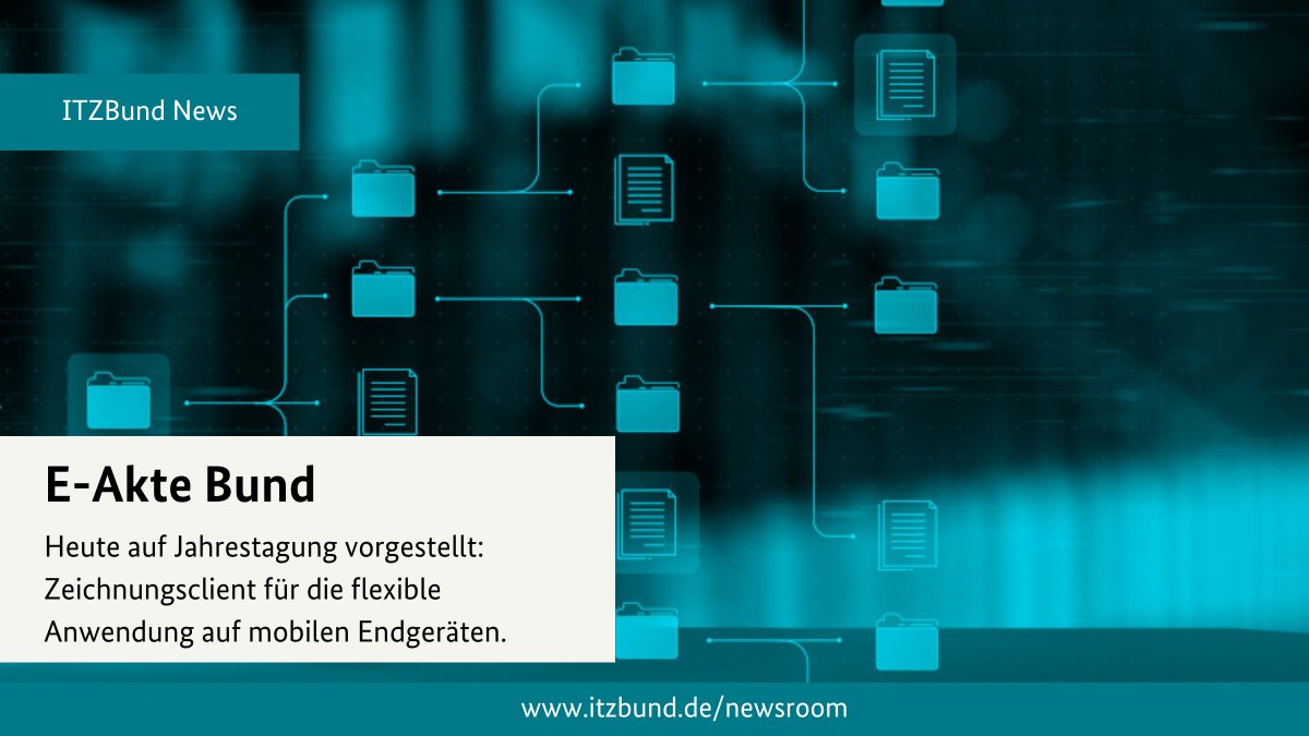 ITZBund's tweet photo. Die E-Akte Bund ist der Dienst für die elektronische Aktenführung und damit ein elementarer Baustein der Digitalisierung der Bundesverwaltung und des #eGovernments.
Als zentraler IT-Dienstleister des Bundes sichern wir ihren Roll-out, Betrieb und die technische Weiterentwicklung. https://t.co/b3wVMJYJO0