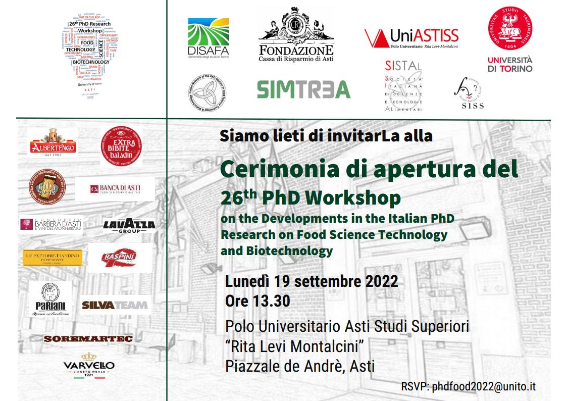 uniastiss's tweet photo. UniASTISS. 19 settembre ore 13.30. Cerimonia di apertura del 26th PhD Workshop on the Developments in the Italian PhD Research on Food Science Technology and Biotechnology. Leggi sul sito➡https://t.co/K3WznmFI0A https://t.co/sMtI1T4EHO