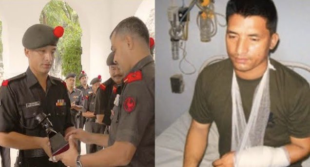 AskAnshul's tweet photo. Meet Bishnu Shrestha, an Indian Army soldier.

In 2010, he was travelling on Maurya Express train. Nearly 30 armed robbers attacked train &amp; looted passengers.

When robbers tried to rape a girl, Bishnu ji got up, took his Khukri out, attacked robbers, fought them &amp; saved the girl https://t.co/xP6nue0P7h
