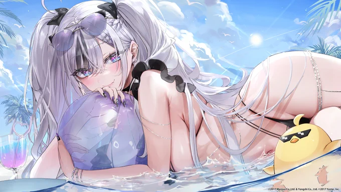 アズールレーン5周年記念のイラストで、エルベとのプライベートビーチを描かせていただきました!イラスト集に収録されてる他、グッズもあるようなのでどうぞよろしくお願いします 