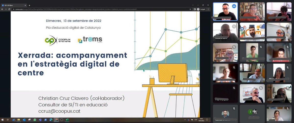 FTrams's tweet photo. Ahir a la xerrada sobre l’Estratègia Digital de Centre, impartida per en Christian Cruz @CoopuxSystems, per als centres associats a la Fundació Tr@ms. #competenciadigitaldocent #EDC https://t.co/Td7wizqXiA