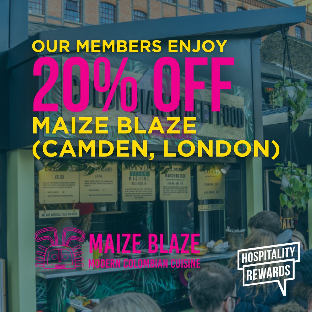 HospRewards's tweet photo. Treat yourself to 20% off this tasty South American street food 🇨🇴🤤
​
All of our members can now enjoy 20% off Maize Blaze street food in Camden London! 🥘
​
Access this delicious new perk here: https://t.co/GHkoUppT54 https://t.co/GRhpg36EfH