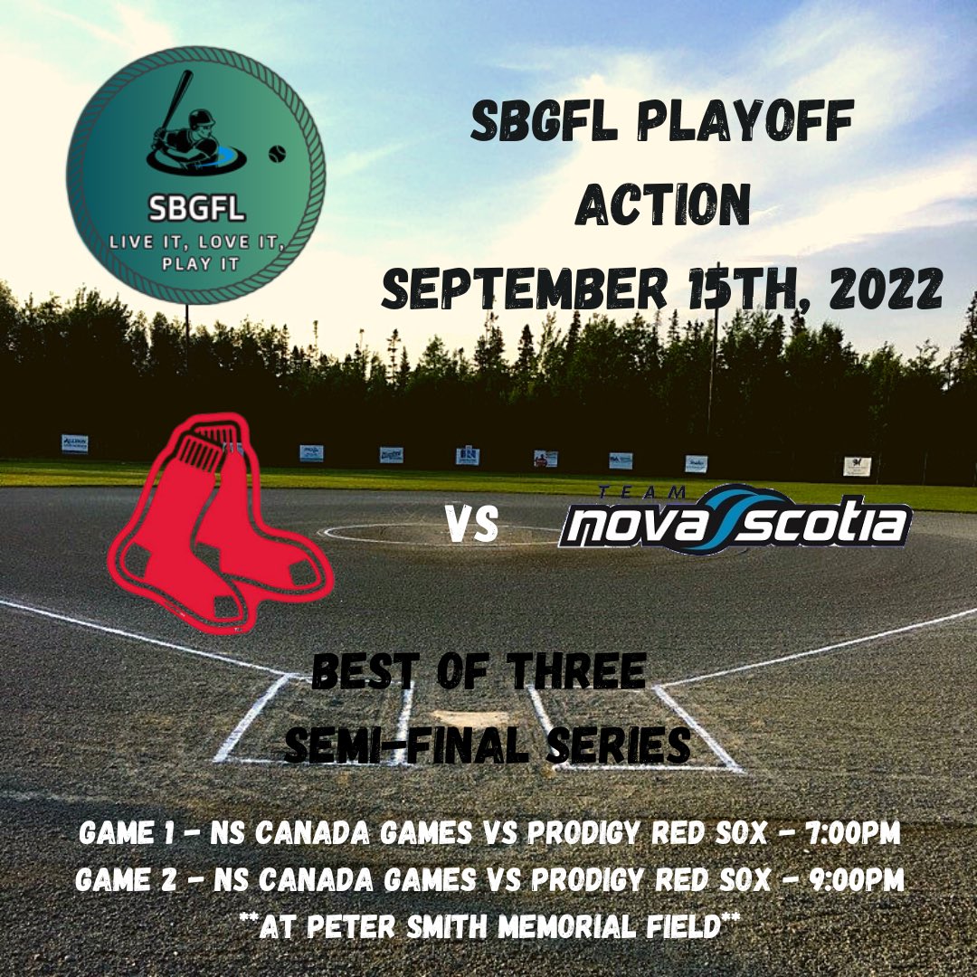 With the Prodigy Red Sox 4-3 win over the Halifax Bandits last night, they move on to play in the SBGFL Semifinals against the Nova Scotia Canada Games Team starting tonight at 7:00pm in Lantz. 
Grab a cooler and blanket and come out out to see some great Fastpitch action.