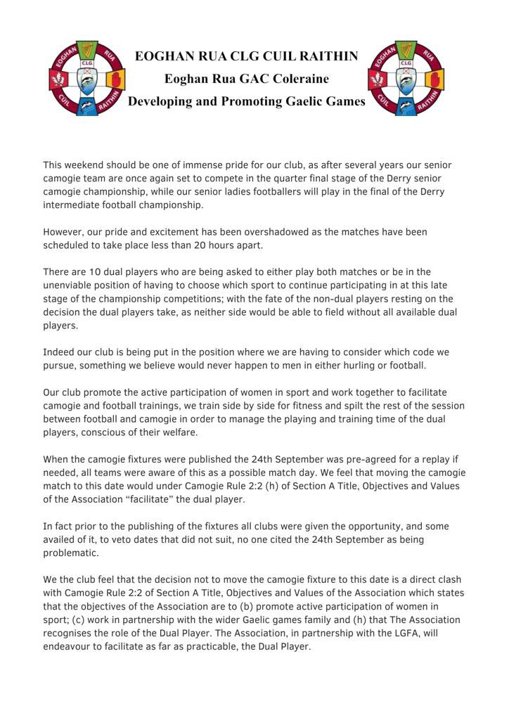 EoghanRua's tweet photo. Club statement regarding fixtures: https://t.co/3EsALfYY8F