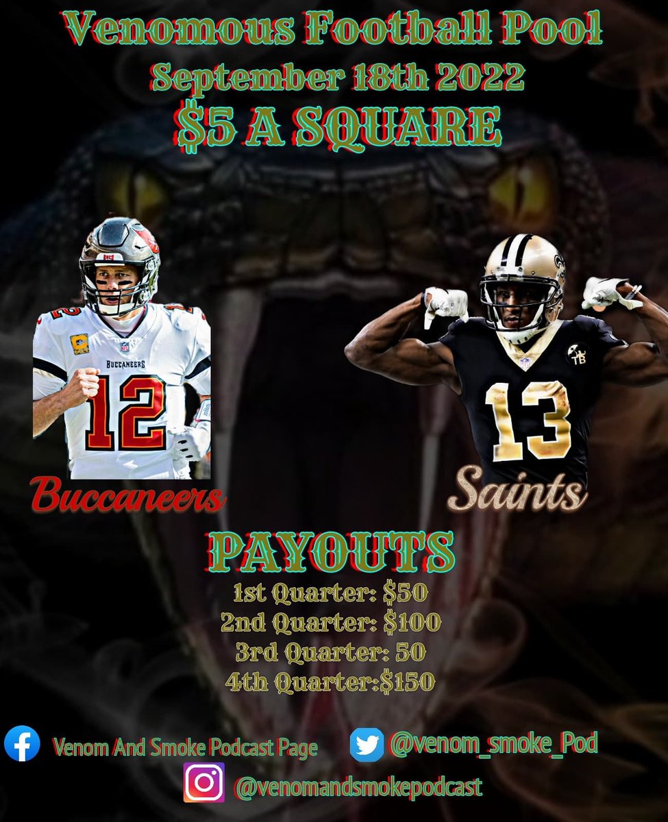 venom_smoke_Pod's tweet image. Join Our Football Pool..Only 5 Dollars A Square ..Quick Payout No Waiting Contact us To Be Apart of the pool #venomandsmokepodcast #footballpool #footballsquares #fundraiser