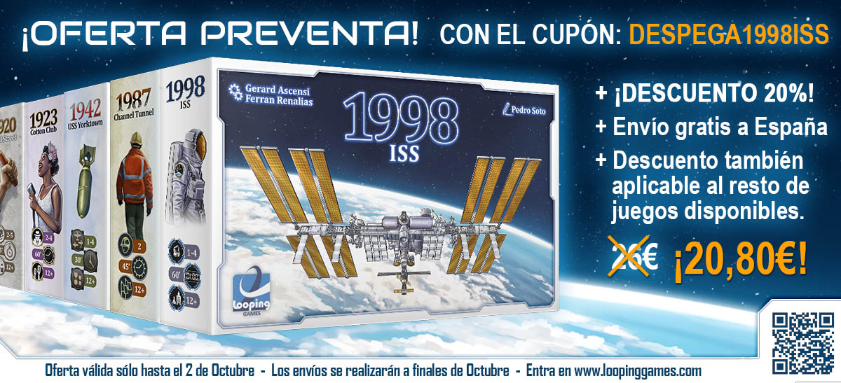 Loopingames's tweet photo. Presentamos el nuevo juego de la serie 1900, "1998 ISS" 🛰🚀
Y para celebrarlo, pre-cómpralo en nuestra web con un 20% de descuento hasta el 2 de Octubre! 🥳
https://t.co/gCRIeGyKii
#juegosdemesa #ISS #1998ISS #NASA #space #ferranrenalias #gerardascensi #pedrosoto #LoopingGames https://t.co/3f6WJLE1p9