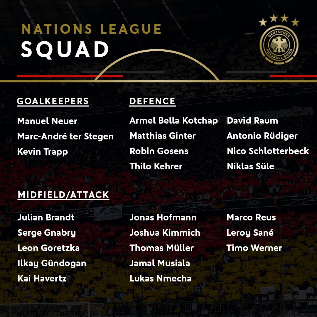 Germany on Twitter: "🇩🇪 Hansi Flick's Germany squad for our upcoming Nations  League games vs. Hungary and England 📋 #GERHUN #ENGGER  https://t.co/XM6VaP9Lbq" / Twitter